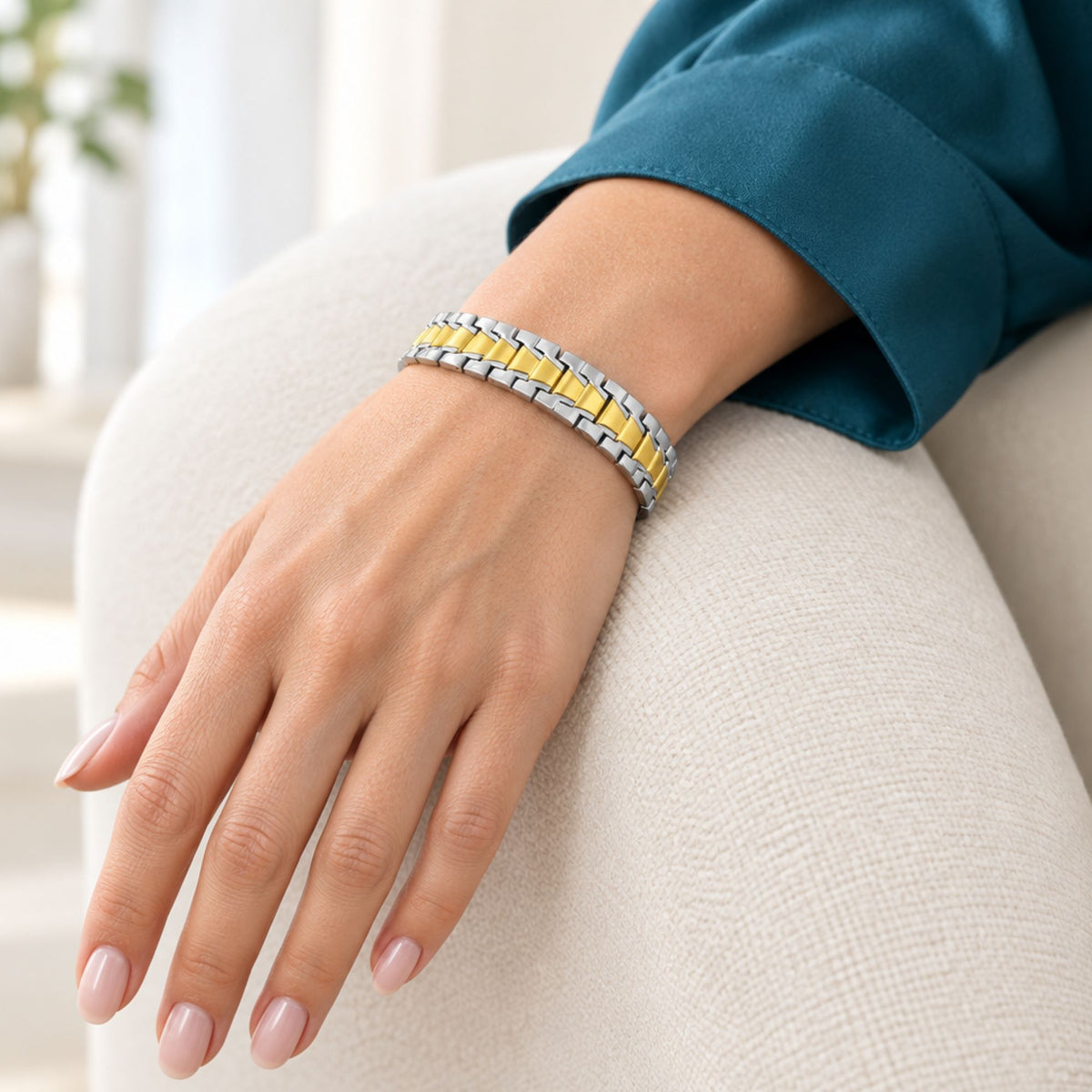 Stainless Steel Magnetic Two Tone Bracelet 8.25 Inch Surgical Steel Men's Jewelry Gift