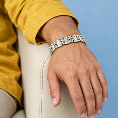 Stainless Steel Mens 2 Tone Magnetic Golf Bracelet 8 inch - Gem Avenue