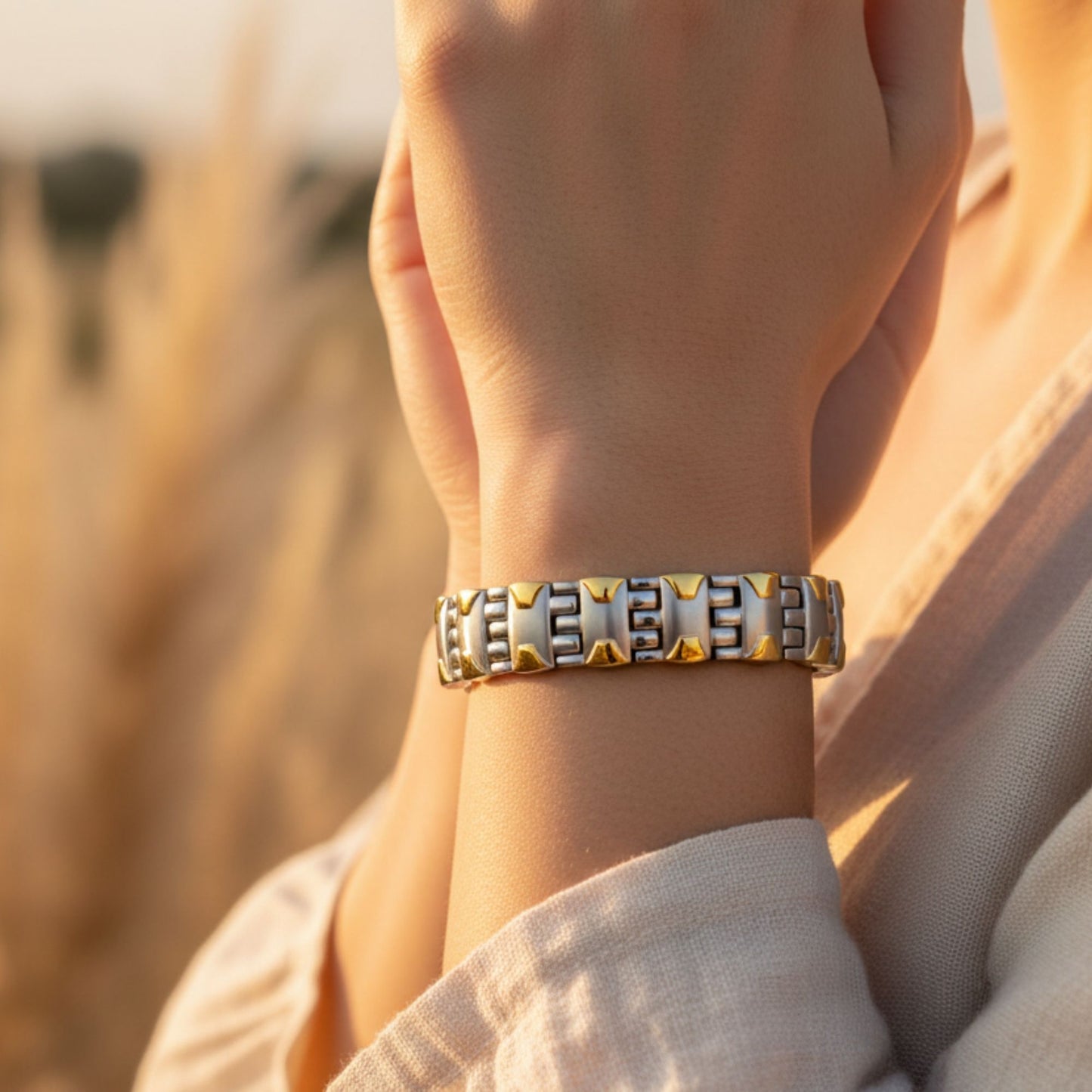 Titanium Magnetic Hugs & Kisses Bracelet 7.5" with Fold over Clasps