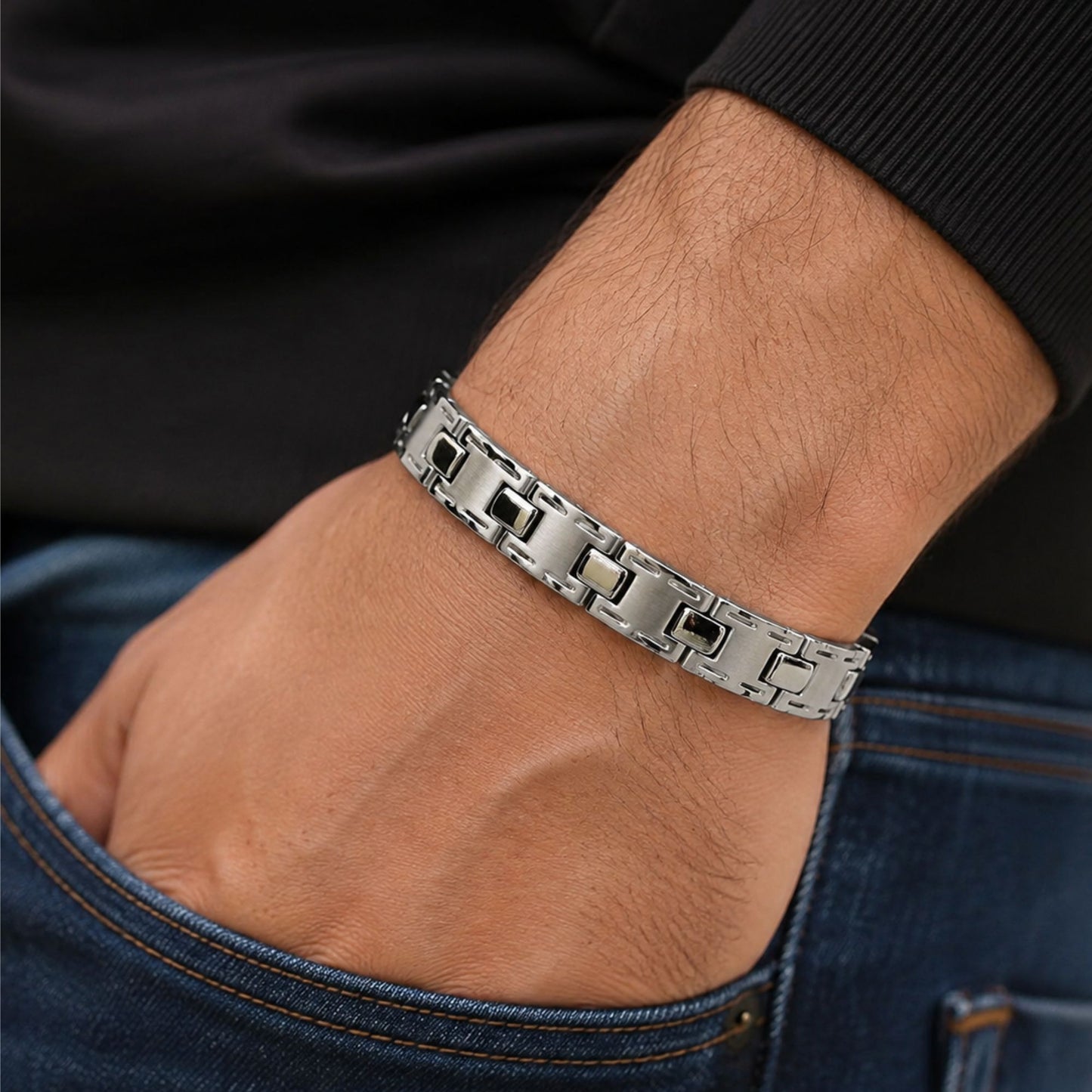 Men's Titanium Magnetic Silver Tone Golf Bracelet 8.5 inch Latch Clasp - Gem Avenue Retail