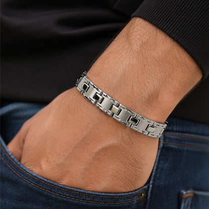 Men's Titanium Magnetic Silver Tone Golf Bracelet 8.5 inch Latch Clasp - Gem Avenue Retail