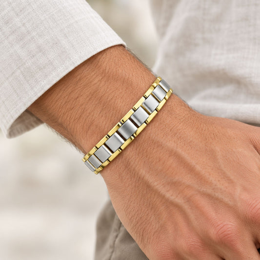 Mens Silver Tone Magnetic Titanium Bracelet - Gem Avenue