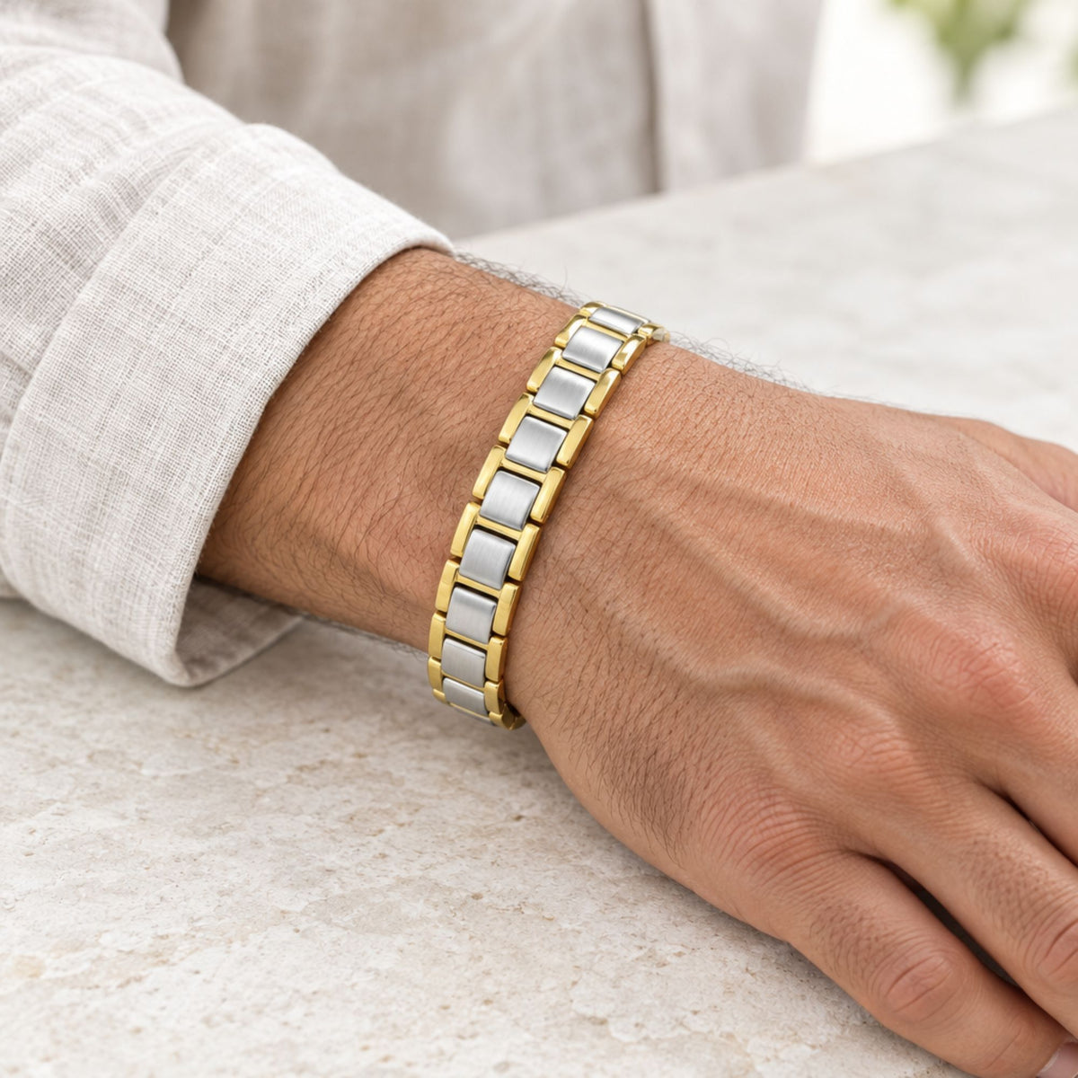 Mens Silver Tone Magnetic Titanium Bracelet - Gem Avenue