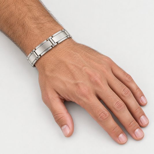 Men’s Magnetic Silver Tone 12mm Wide Link Bracelet 8.5 Inch Bold Jewelry Gift