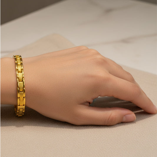 Magnetic Gold Tone 6mm Wide Link Bracelet 7.5" with Fold over Clasps