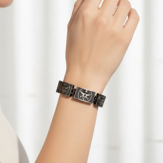 Magentic Link Puppet engraved Bracelet 8.5 inch with Fold Over Clasp