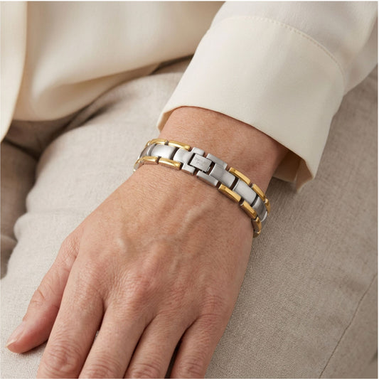 Magnetic Therapy Stainless Steel Two Tone 8 inch Link Bracelet - Gem Avenue