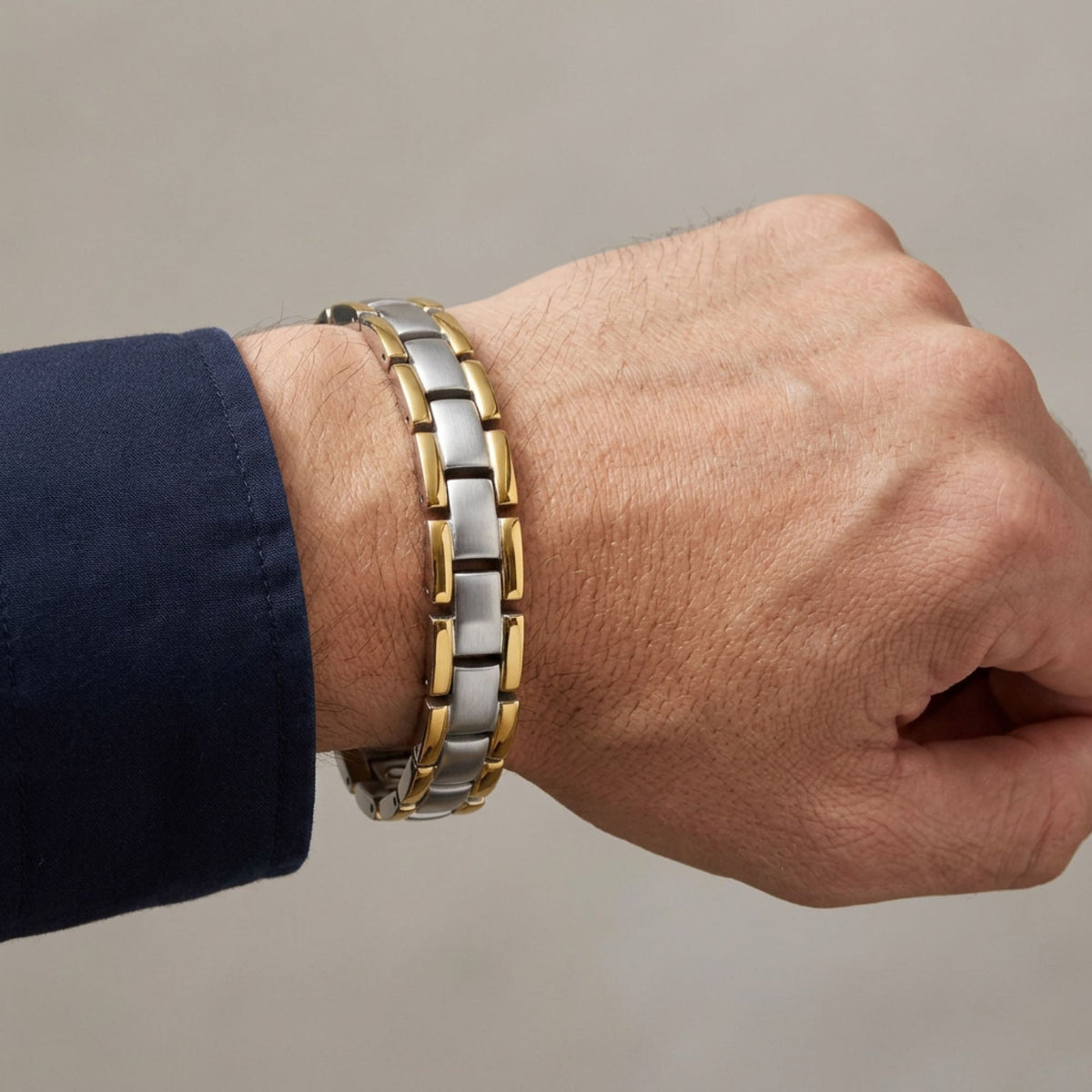 Magnetic Therapy Stainless Steel Two Tone 8 inch Link Bracelet - Gem Avenue