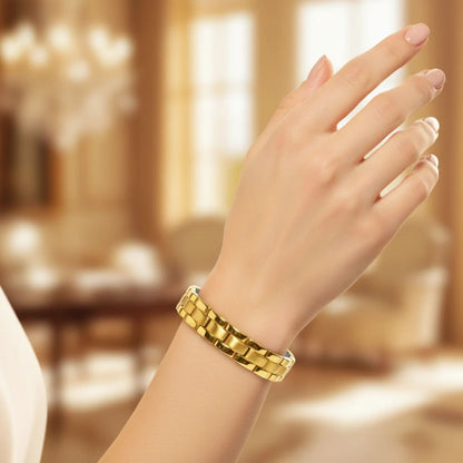 Stainless Steel 12mm Wide Magnetic Gold Tone Link Bracelet 8.5 inch