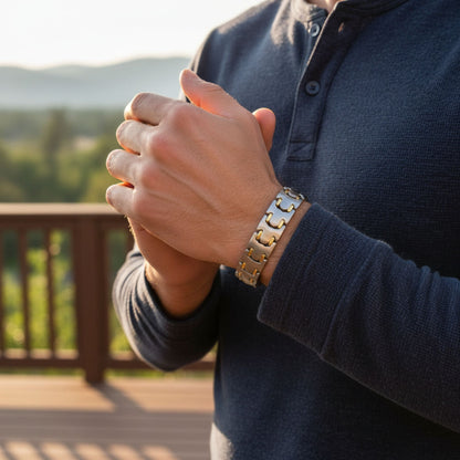 Men's Titanium Magnetic Two Tone Link Bracelet 8.5 inch