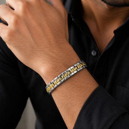 Men's Titanium Magnetic 12mm Wide Two Tone  Link Bracelet 8 inch