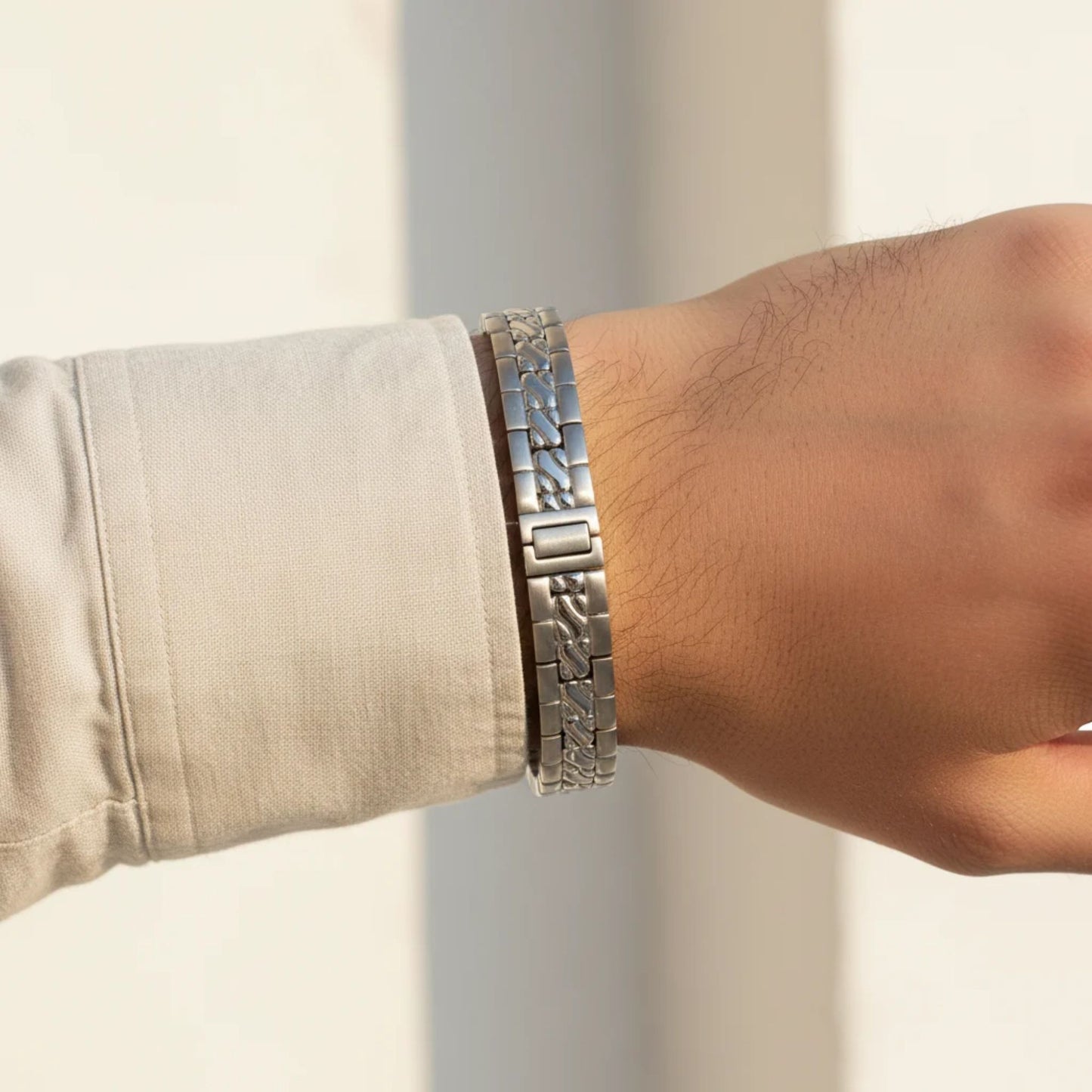 Men's Titanium Magnetic Texture Pattern 12mm Wide Bracelet 8 inch