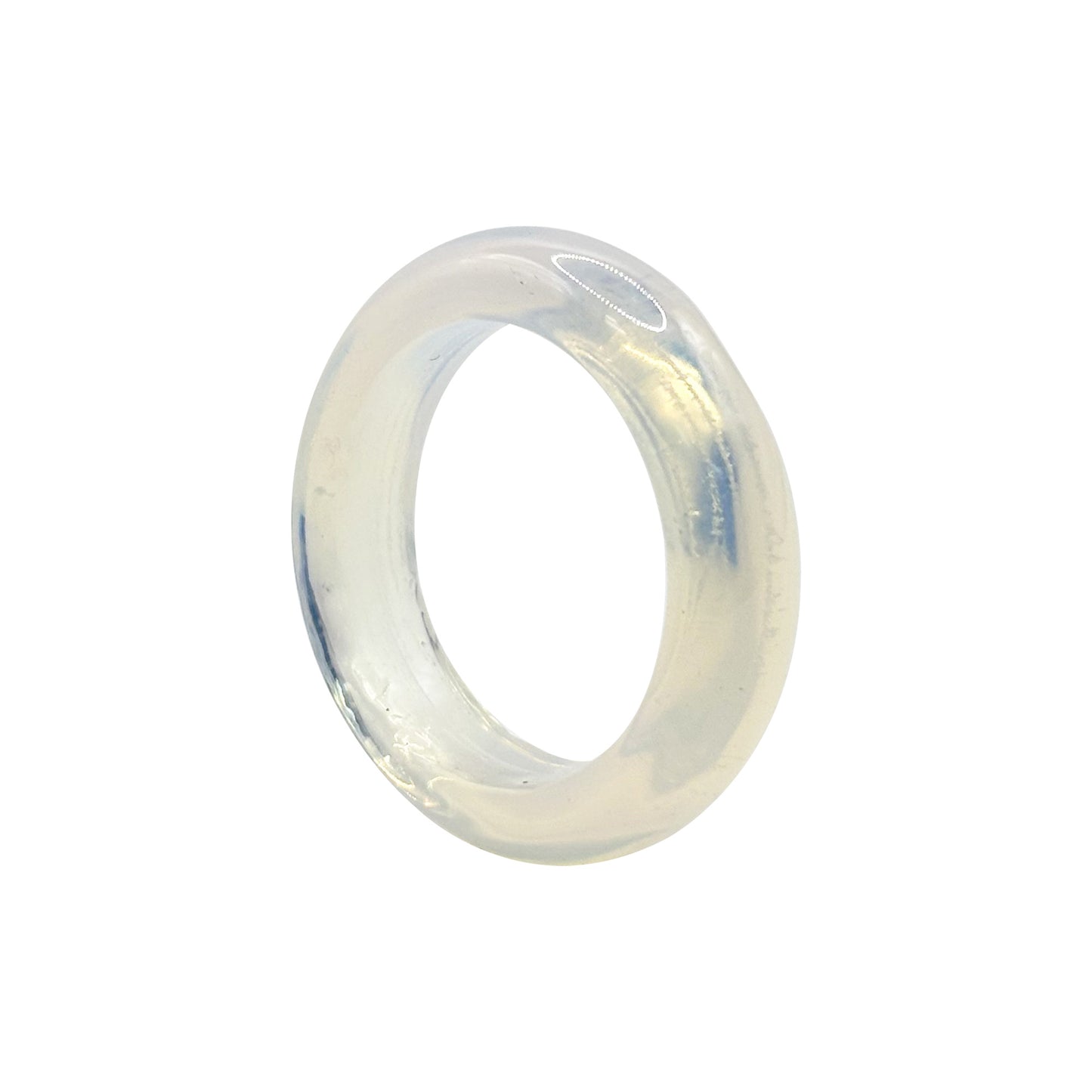 Natural Opalite Stone Band Ring Polished Milky Translucent Finish, Simple Elegant Unisex Jewelry