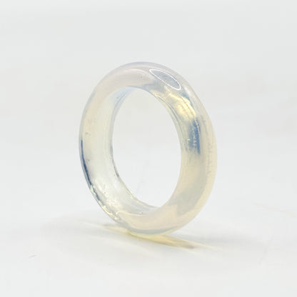 Natural Opalite Stone Band Ring Polished Milky Translucent Finish, Simple Elegant Unisex Jewelry