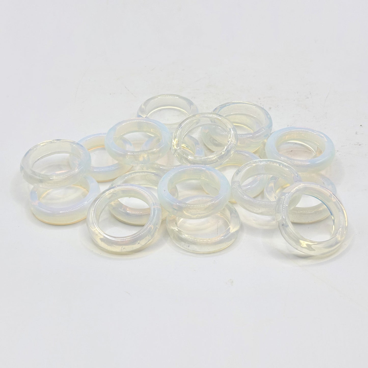 Natural Opalite Stone Band Ring Polished Milky Translucent Finish, Simple Elegant Unisex Jewelry