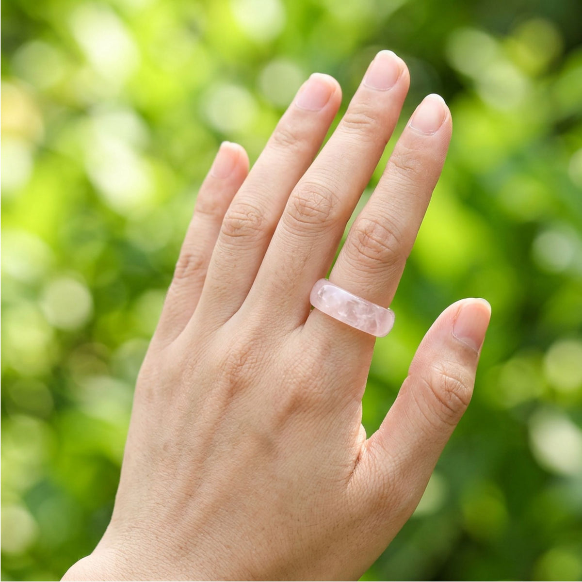 Rose Quartz Gemstone Ring 6mm Natural Pink Crystal Ring for Women