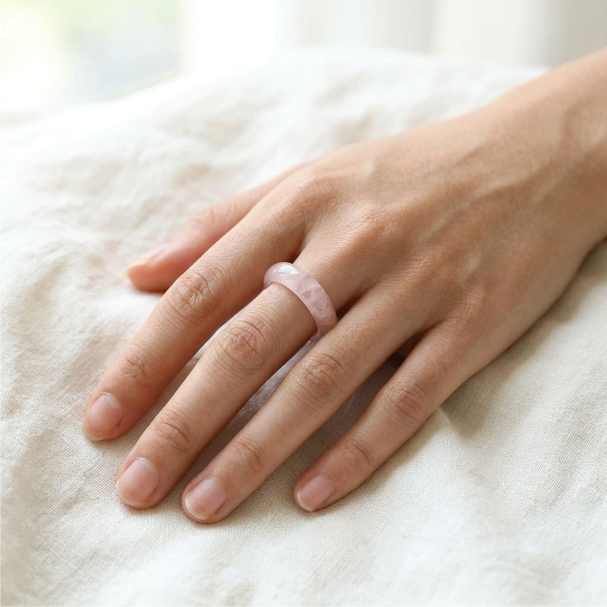 Rose Quartz Gemstone Ring 6mm Natural Pink Crystal Ring for Women