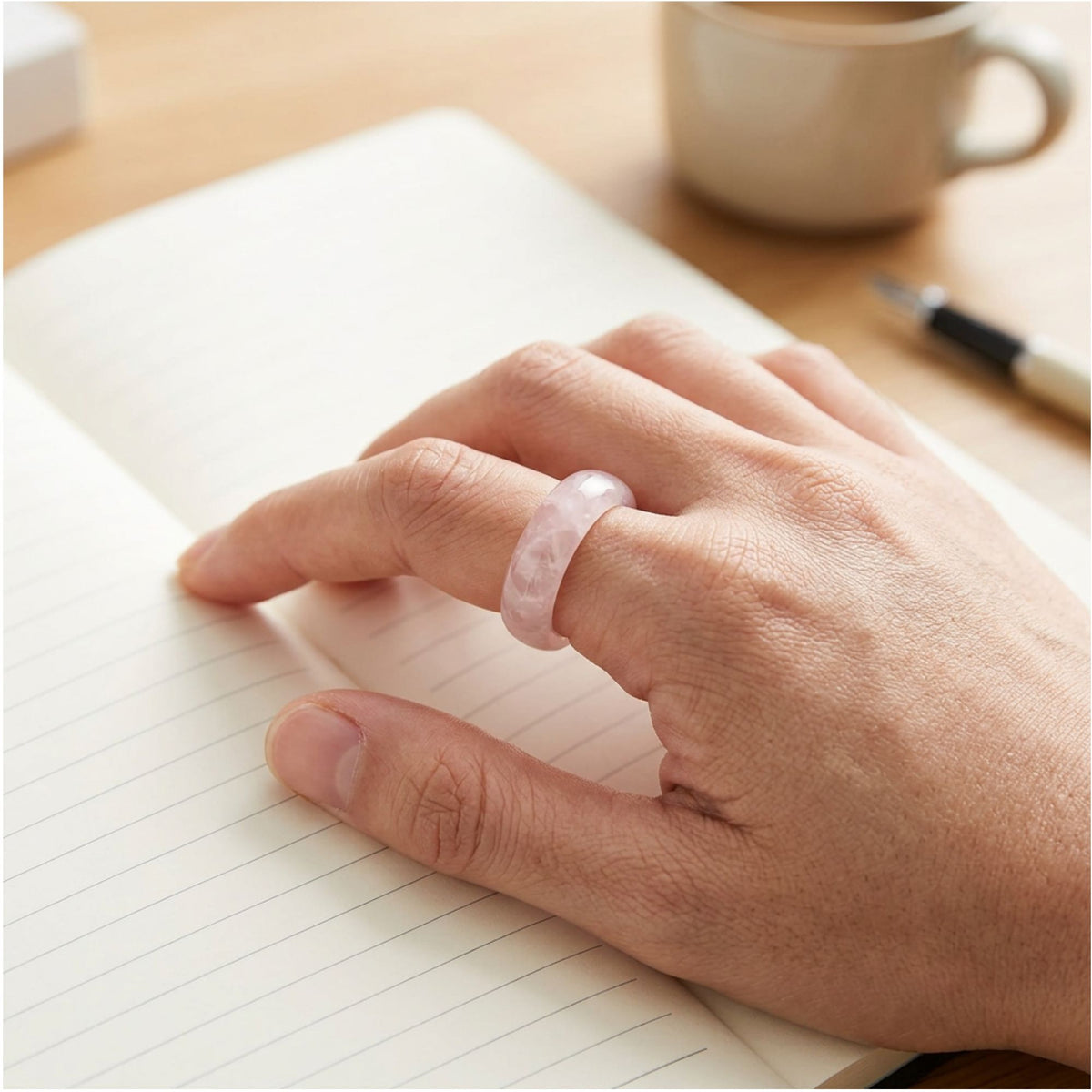 Rose Quartz Gemstone Ring 6mm Natural Pink Crystal Ring for Women