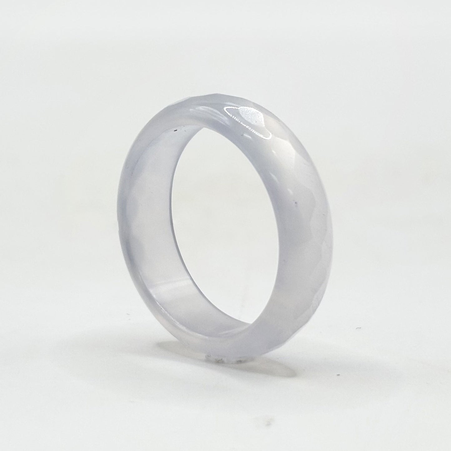 Natural Blue Agate Band Ring Polished Gemstone Jewelry