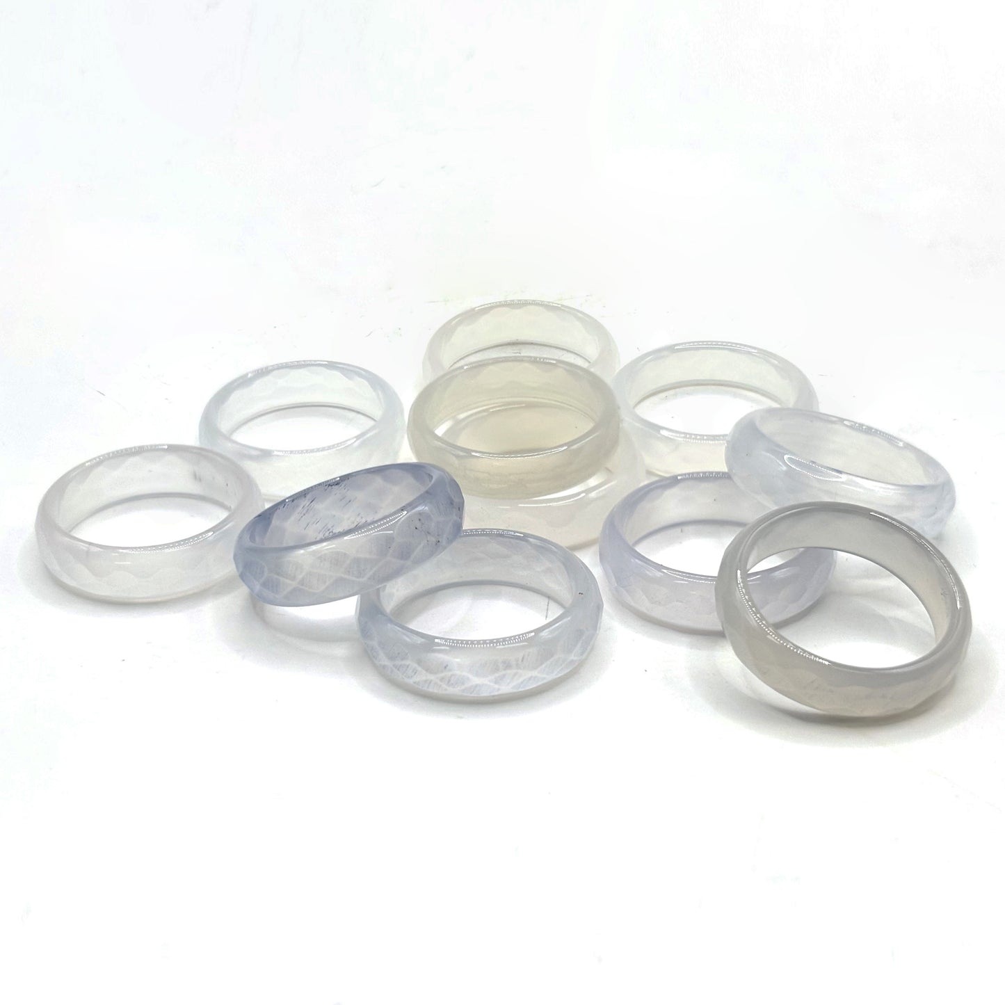 Natural Blue Agate Band Ring Polished Gemstone Jewelry