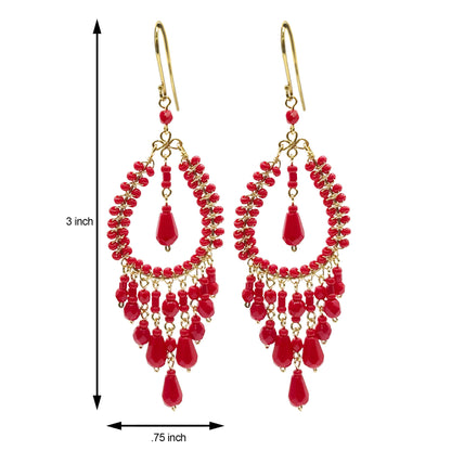 Red Fire Polished Bead Chandelier Dangle Earrings Gold Tone Boho Statement Jewelry with Hypoallergenic Steel Hooks