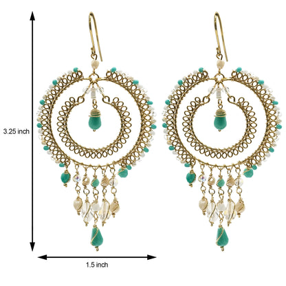 Green & Clear Czech Bead Chandelier Earrings Gold Tone Boho Dangle Earrings with Hypoallergenic Stainless Steel Hooks