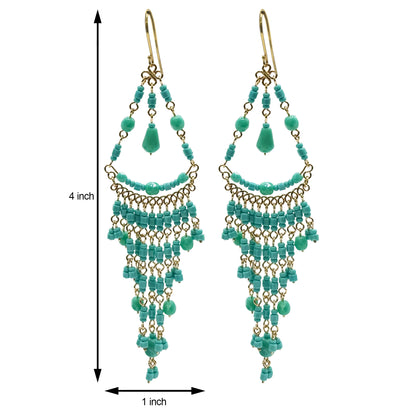 Turquoise Fire Polished Bead Chandelier Dangle Earrings Gold Tone Boho Statement with Hypoallergenic Steel Hooks