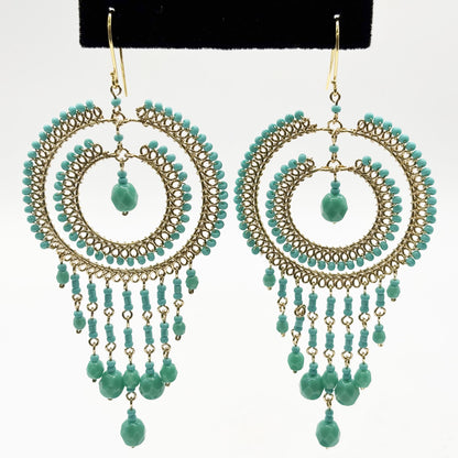 Bohemian Czech Turquoise Beaded Chandelier Earrings in Hypoallergenic Stainless Steel