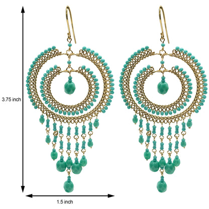 Bohemian Czech Turquoise Beaded Chandelier Earrings in Hypoallergenic Stainless Steel
