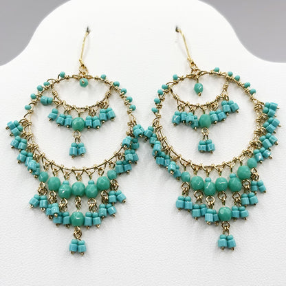 Bohemian Fire Polished Beaded Chandelier Earrings in Hypoallergenic Stainless Steel