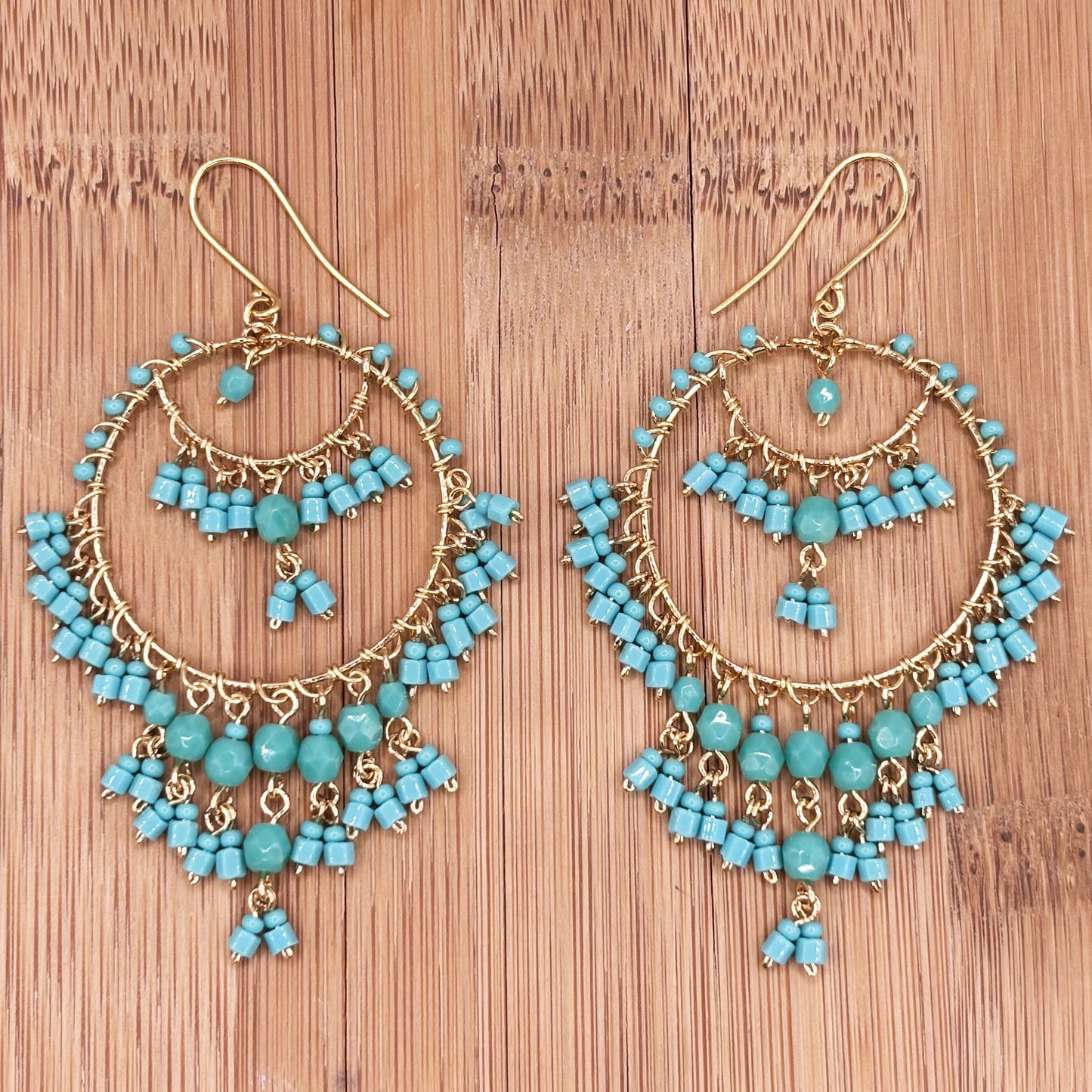 Bohemian Fire Polished Beaded Chandelier Earrings in Hypoallergenic Stainless Steel
