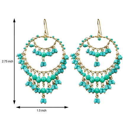 Bohemian Fire Polished Beaded Chandelier Earrings in Hypoallergenic Stainless Steel
