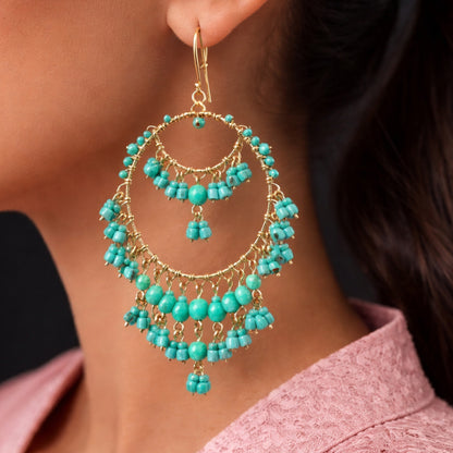 Bohemian Fire Polished Beaded Chandelier Earrings in Hypoallergenic Stainless Steel