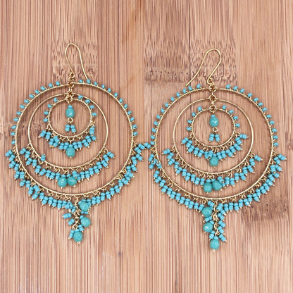 Bohemian Fire Polished Beaded Triple Hoop Earrings in Hypoallergenic Stainless Steel