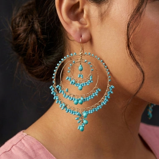 Bohemian Fire Polished Beaded Triple Hoop Earrings in Hypoallergenic Stainless Steel