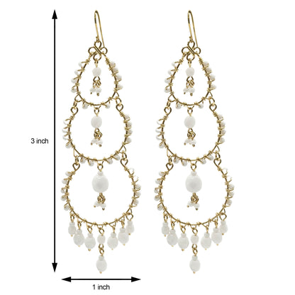 Bohemian Fire Polished Beaded Triple Tier Chandelier Earrings in Hypoallergenic Stainless Steel