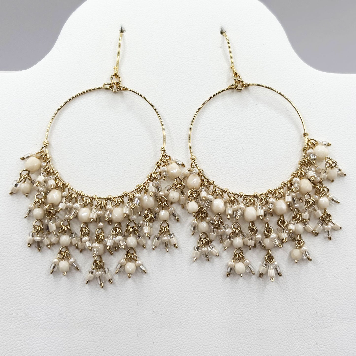 Bohemian Fire Polished Beaded Hoop Tassel Earrings in Hypoallergenic Stainless Steel