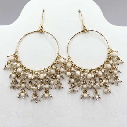 Bohemian Fire Polished Beaded Hoop Tassel Earrings in Hypoallergenic Stainless Steel