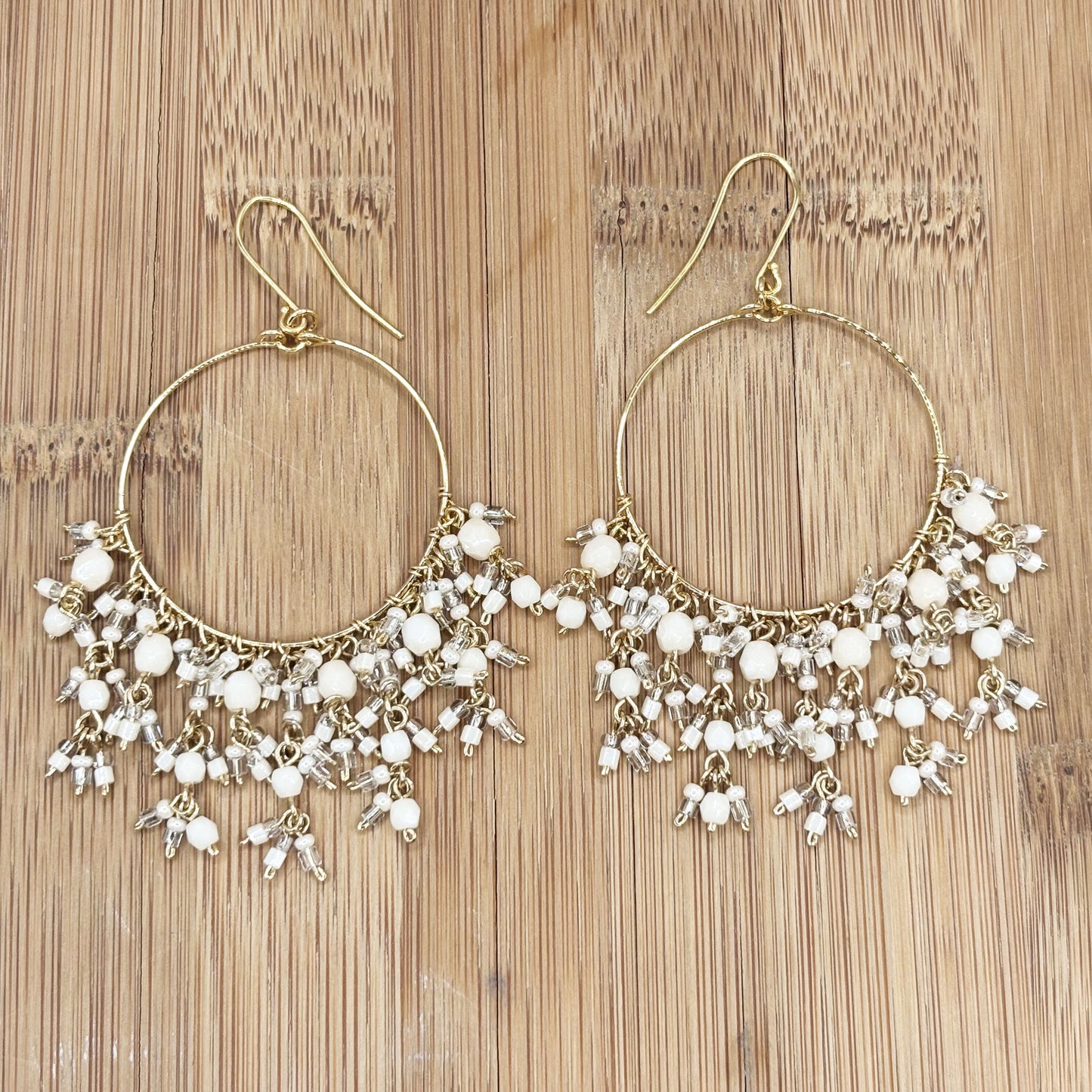 Bohemian Fire Polished Beaded Hoop Tassel Earrings in Hypoallergenic Stainless Steel