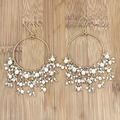 Bohemian Fire Polished Beaded Hoop Tassel Earrings in Hypoallergenic Stainless Steel