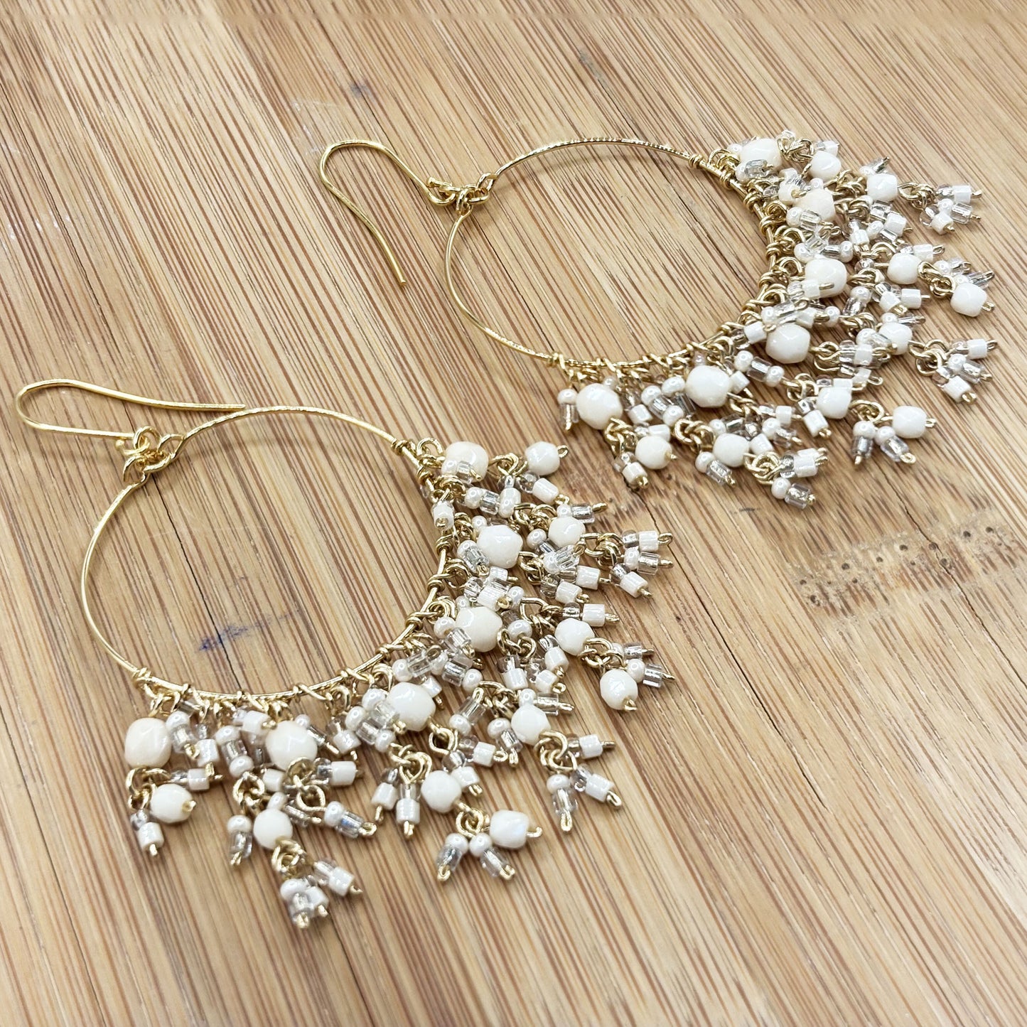 Bohemian Fire Polished Beaded Hoop Tassel Earrings in Hypoallergenic Stainless Steel