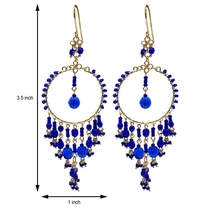 Bohemian Cobalt Blue Fire Polished Beaded Chandelier Earrings in Hypoallergenic Steel