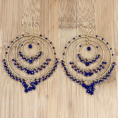 Bohemian Cobalt & Rose Fire Polished Triple Hoop Earrings in Hypoallergenic Steel