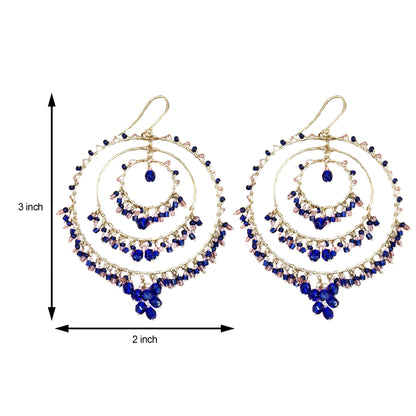Bohemian Cobalt & Rose Fire Polished Triple Hoop Earrings in Hypoallergenic Steel