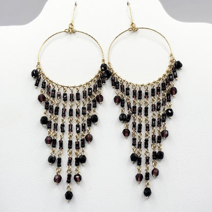 Fire Polished Beads Chandelier Hoop Earrings in Gold Tone Handmade Elegant Dangle Jewelry - MPER166