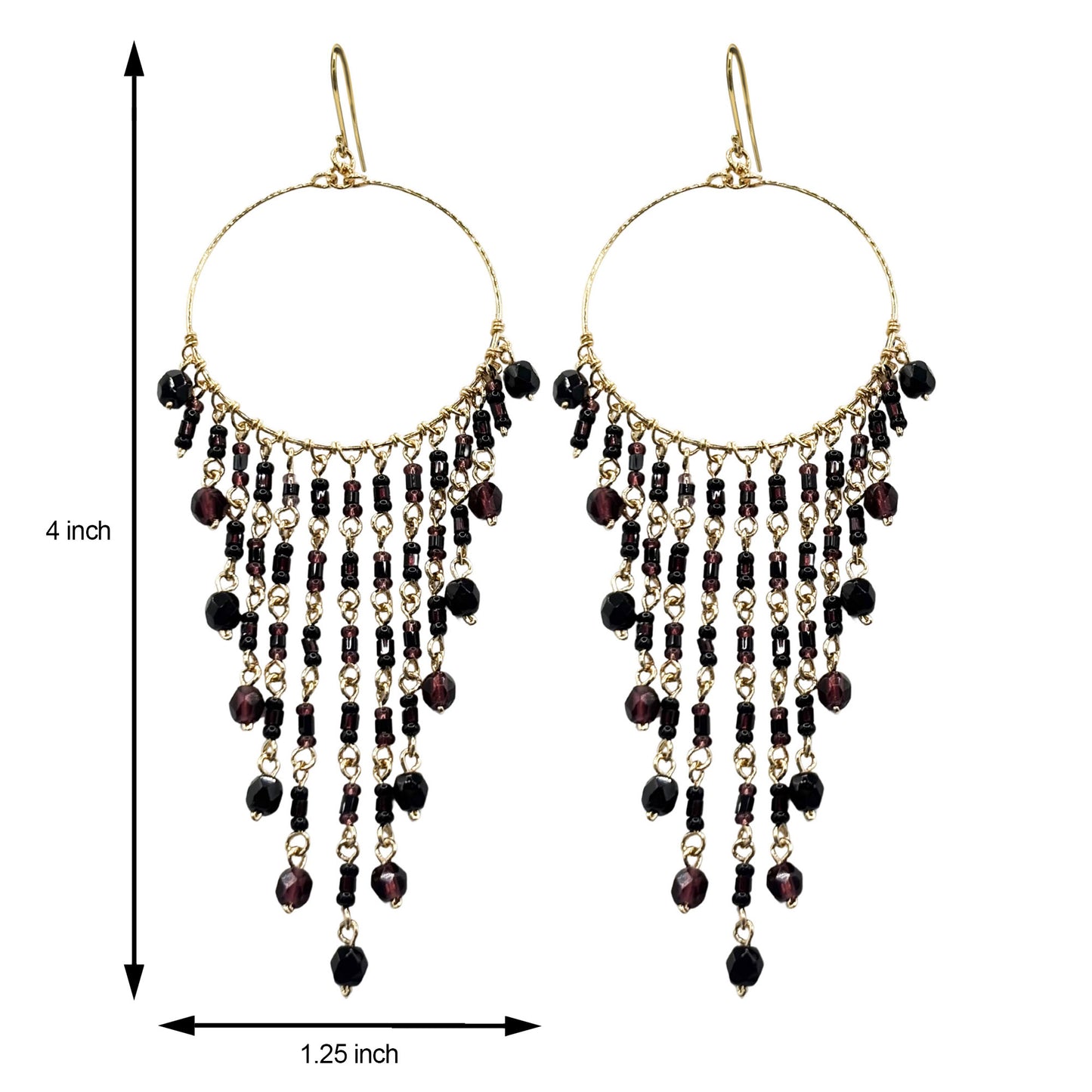 Fire Polished Beads Chandelier Hoop Earrings in Gold Tone Handmade Elegant Dangle Jewelry - MPER166