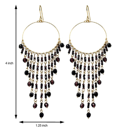 Fire Polished Beads Chandelier Hoop Earrings in Gold Tone Handmade Elegant Dangle Jewelry - MPER166