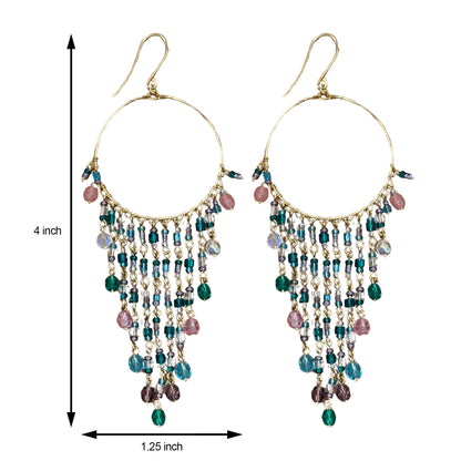 Gold Tone Hoop Chandelier Earrings with Multicolor Fire Polished Beads Hypoallergenic Stainless Steel Hooks