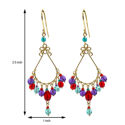 Gold Tone Chandelier Drop Earrings with Multicolor Fire Polished Beads Hypoallergenic Stainless Steel Hooks