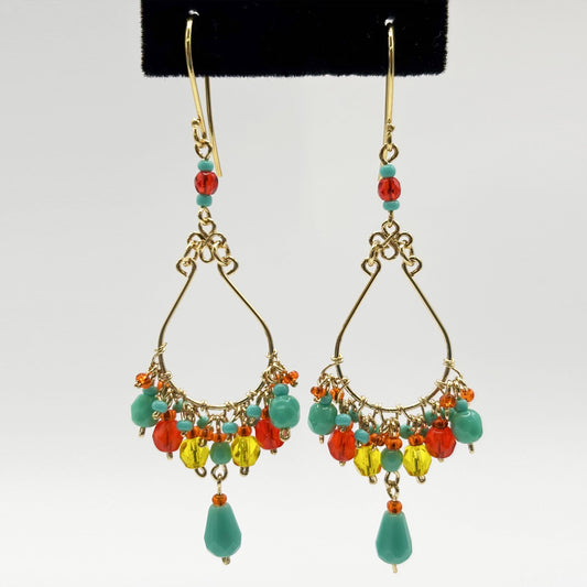 Fire Polished Bead Teardrop Drop Earrings Hypoallergenic Stainless Steel Hooks